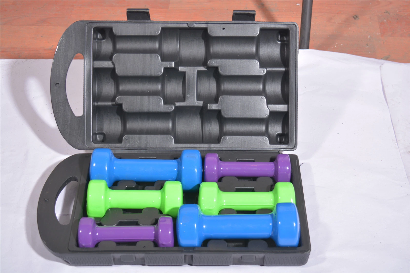 Colored Neoprene Coated Dumbbell Set with Storage Box