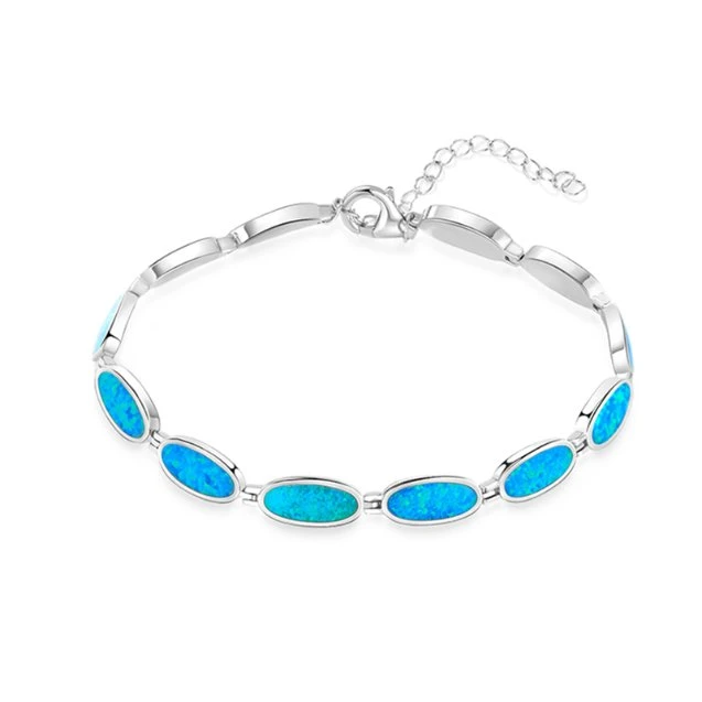 Luxury Blue Opal Bracelets 925 Silver Jewelry European and American Style Custom Bangle Bracelet