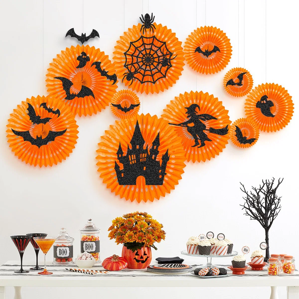 Ventilateur de fleurs en papier Bat Décoration de la sorcière la Honeycomb pour l'Halloween Décoration creux