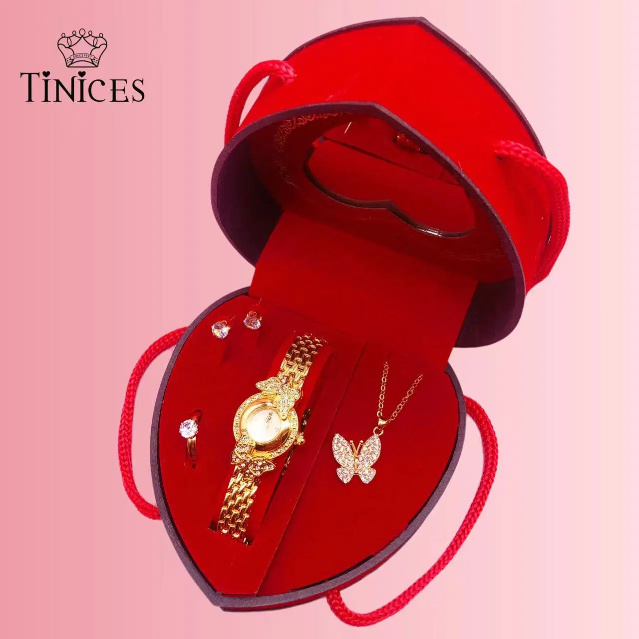 Latest Valentine's Day Heart Shaped Gift Box Watch Jewelry Set
