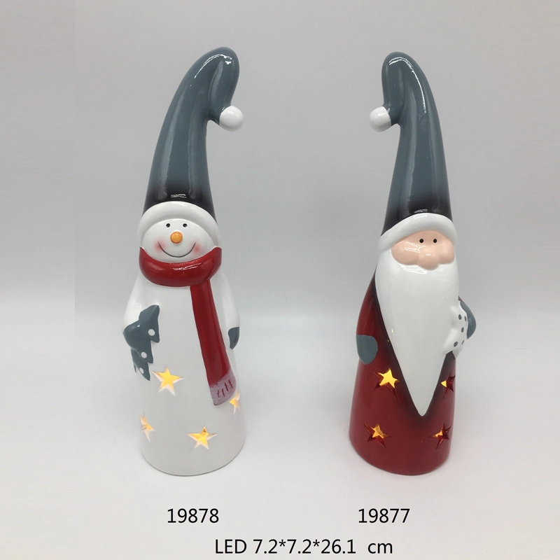 Ceramic Handpainted Santa Clause Assortment with Long Hat Lighting Ornament for Home and Party Decoration