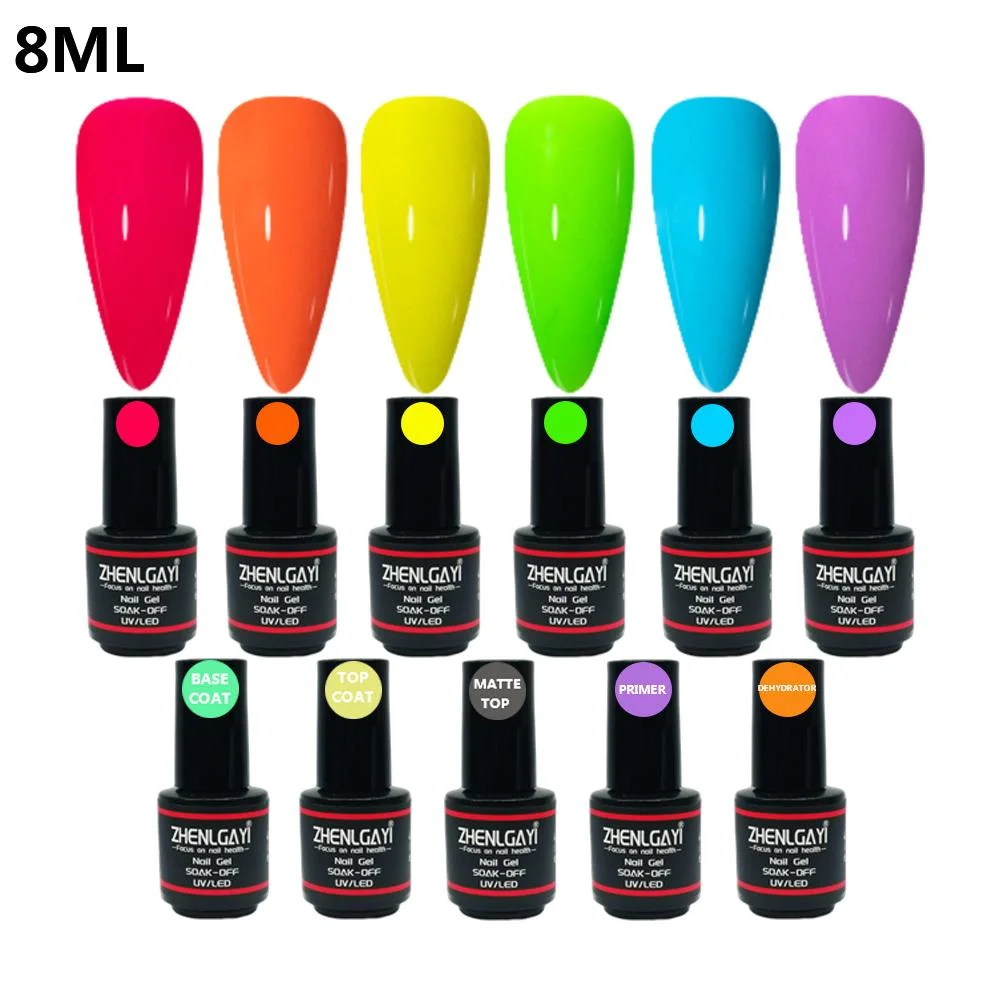 8ml Rainbow Colors Gel UV Gel Polish Base Coat Top Coat Kit