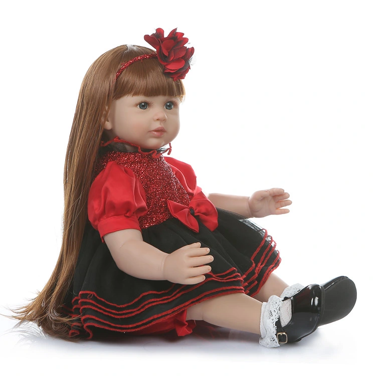 24 Inch Beautiful Reborn Toddlers Dolls Princess Girl with Long Hair Real Life Toddler Reborn Baby Doll Soft Cuddle Doll with Red Outfit Set for Children