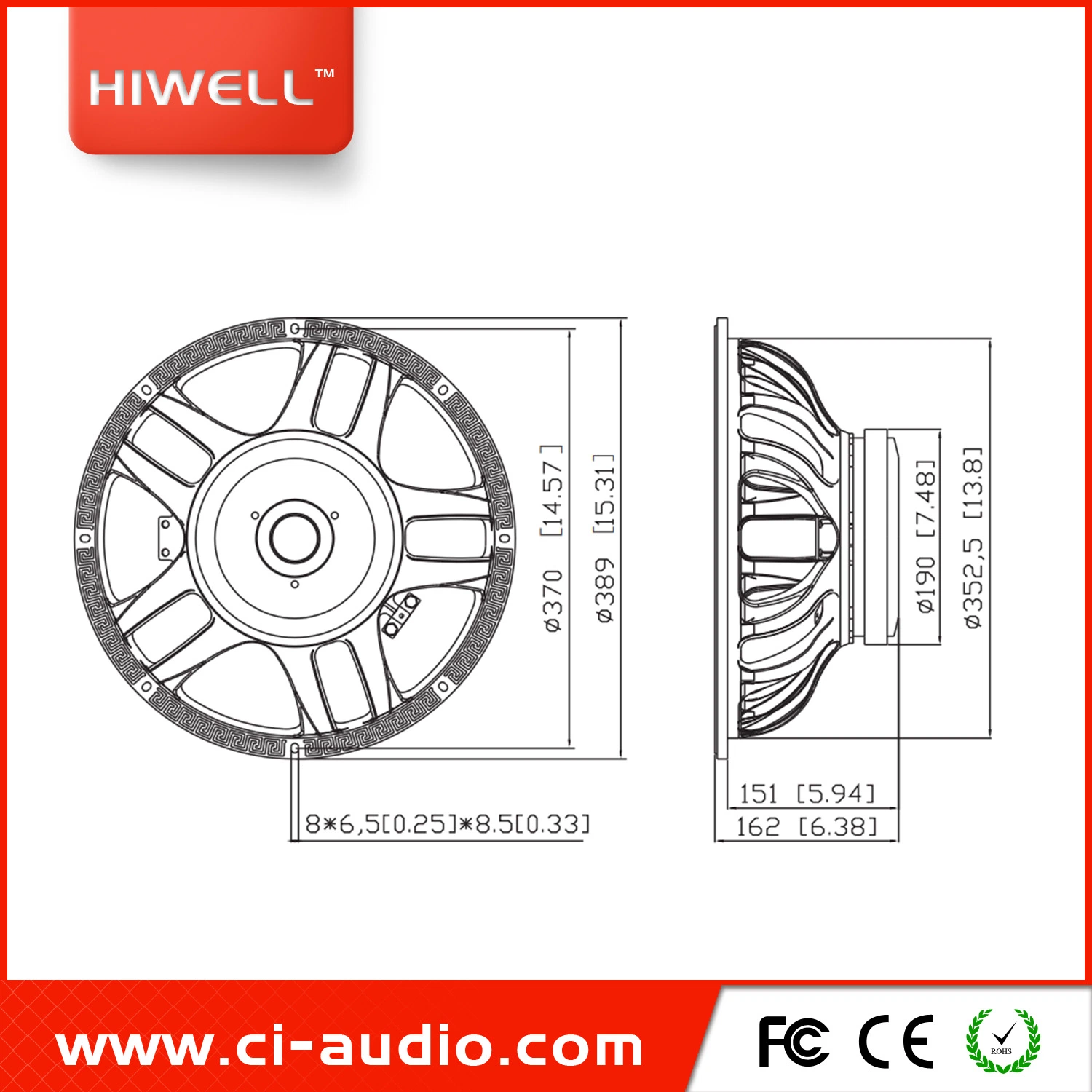 15&prime; &prime; Ferrite Woofer, 3&prime; &prime; Voice Coil Professional Loudspeaker, 800W Peak Power.