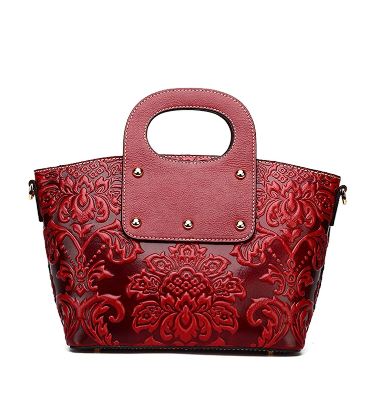 High End Luxury Chinese Style Custom Red Leather Tote Ladies Handbags