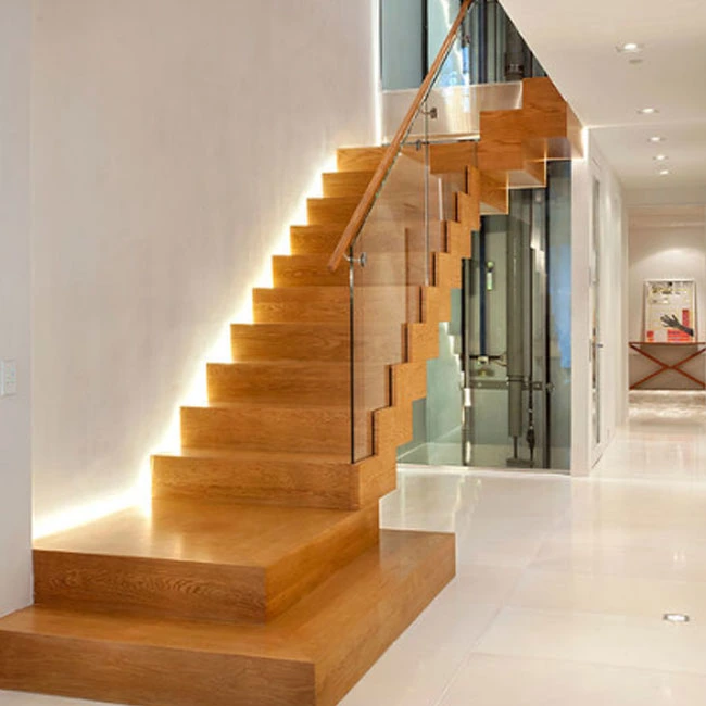 Modern Villa Design Double Stringers Zig Zag Beam Steel Wood Stair