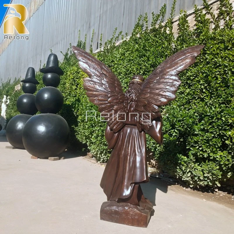 High quality/High cost performance  Outdoor Bronze Casting Guardian Angel Holding Feather Sculpture