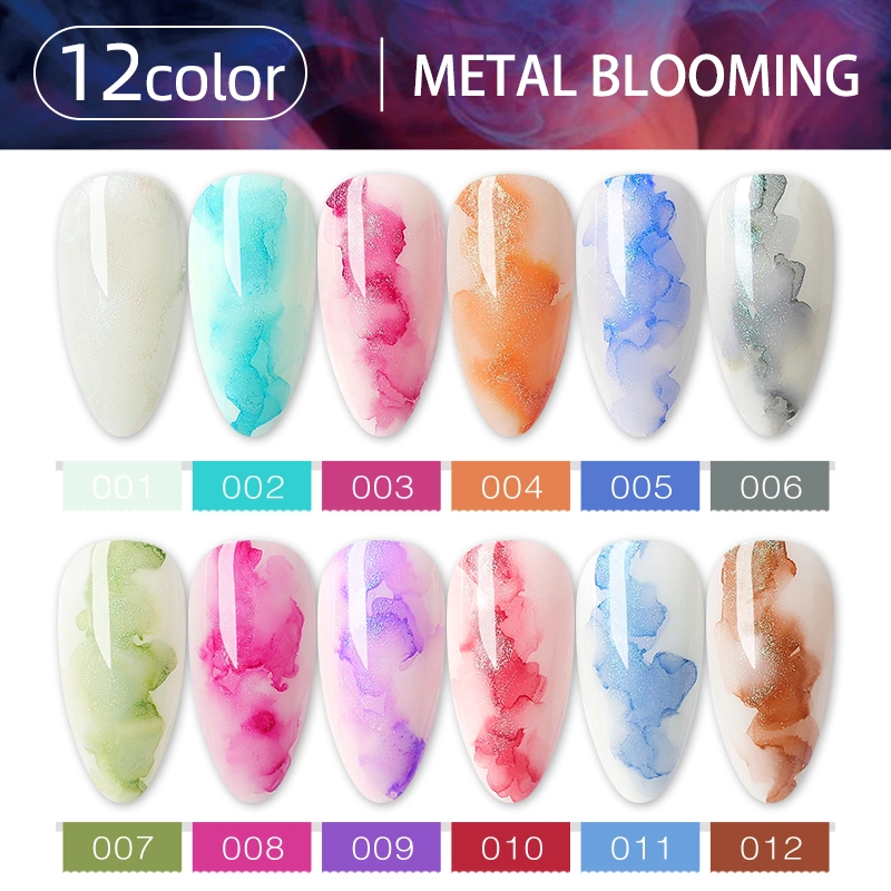 HS Wholesale/Supplier Prices Private Label Custom Professional 12 Colors White Base Metal Blooming Acrylic Gel Nail Polish