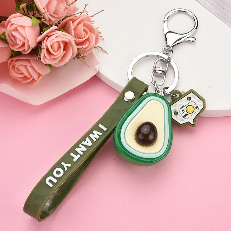 3D PVC Keychains Custom Car Bag Accessories Cute Keychain Keyrings Luminous Avocado Fruit Key Chain