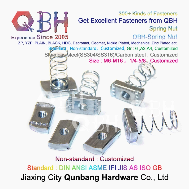 Qbh Aluminium Profile Customized Carbon Stainless Steel Zp/Yzp/Plain/Black/HDG/Dacromet/Geomet/Nickle Plated/Mechanical/Zinc Plated T Spring Nut Channel Fitting