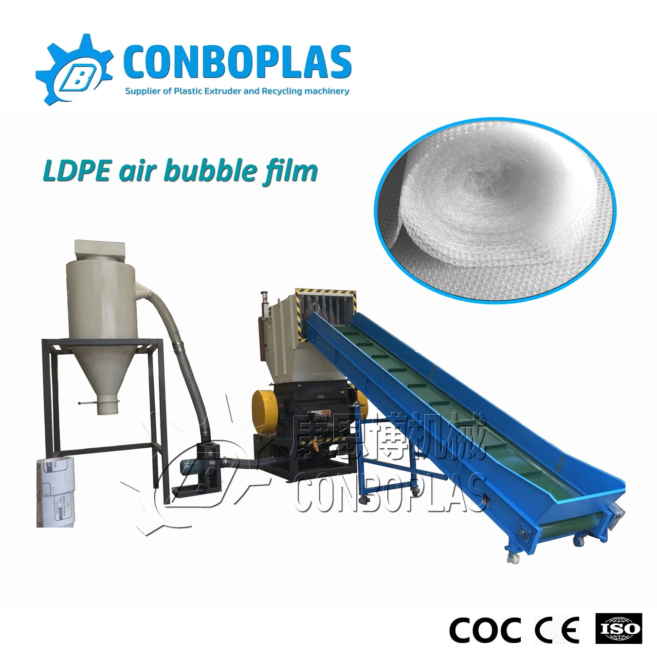 Rouleau de la bobine en plastique du PEBDL Bobbin PEBD Bulle d'air Film machine de recyclage de broyage de meulage