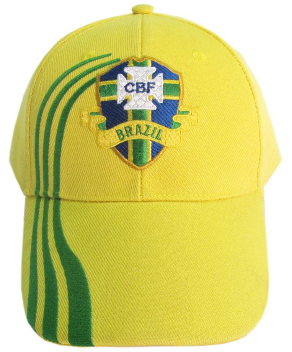 6 Panel Custom Football Club Wave Embroidery Polyester Yellow Cheap Sports Hat