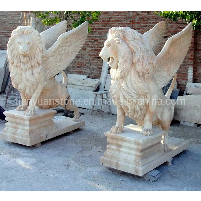 Outdoor Large Natural Granite Statue Marble Wing Lion Sculpture for Outdoor Garden Decoration