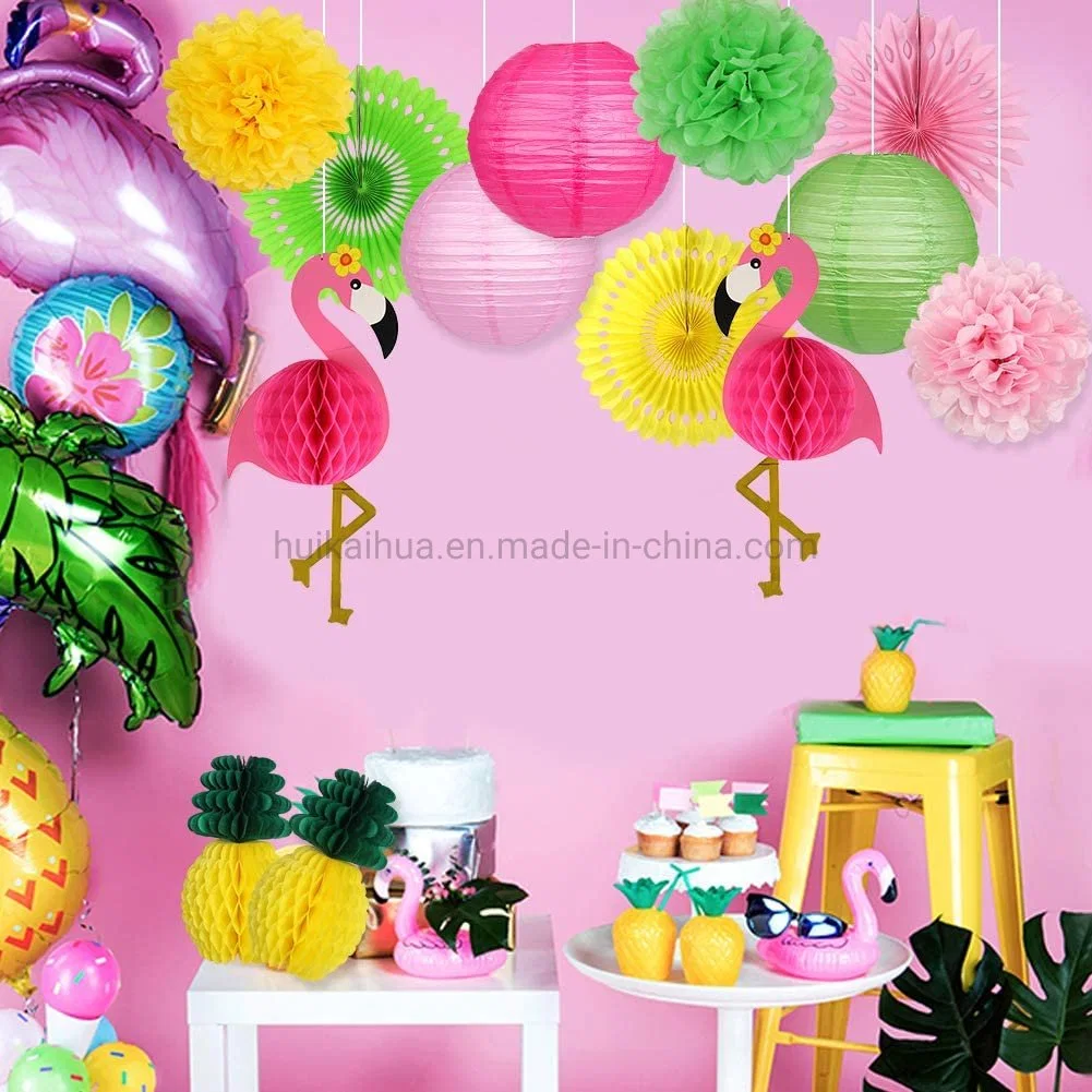 Festa de Aniversário de férias de Verão Hkh selva de decoração Flamingo e ananás Honeycomb lanternas de papel de esferas. Fãs. Poms POM