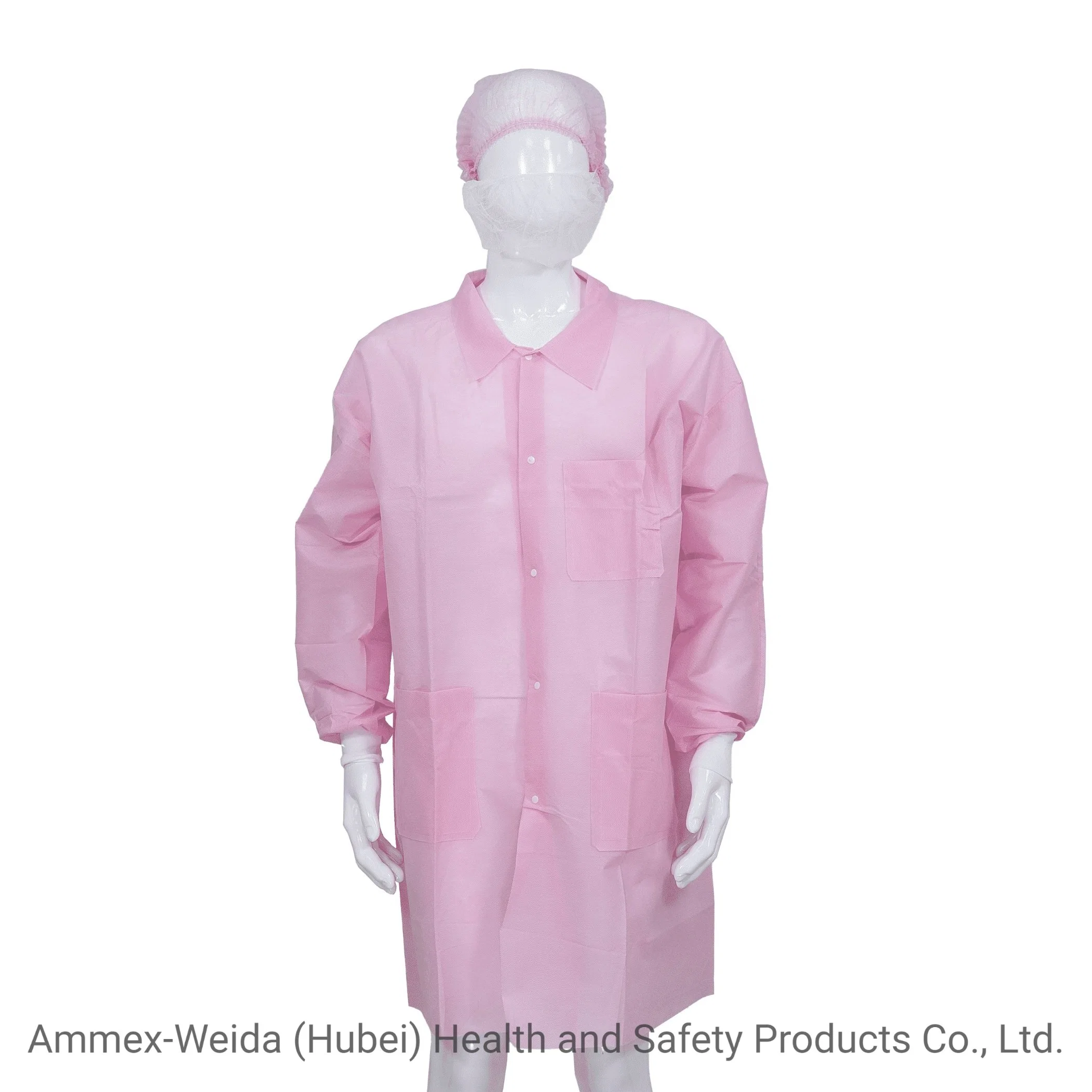 Wholesale/Supplier Disposable Medical Use Lab Coat with Snaps Closure Adult Use Long Sleeves Dust Coat