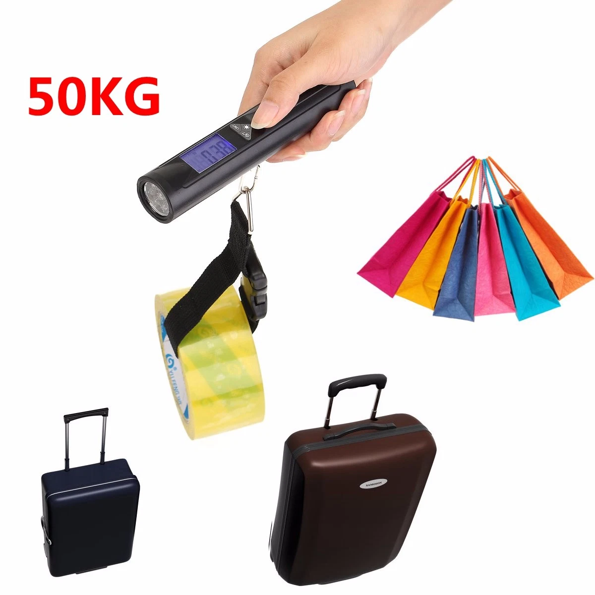 50kg Hanging Hunting Scale with Flashlight Function Digital Weighing Scale Luggage Fishing Scale