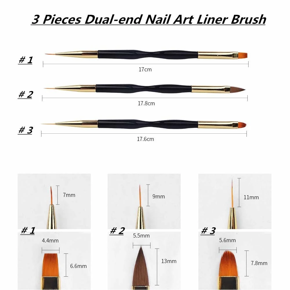 Nail Art Pen Brush Acrylic Round Flat Painting Nail Drawing Liner Brushes