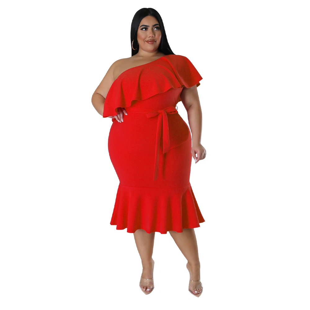 SJ-DPS2302 Plus Size Cross-border 2023 new large size women's clothing fashion slim-fit casual ruffled edge chest MIDI skirt