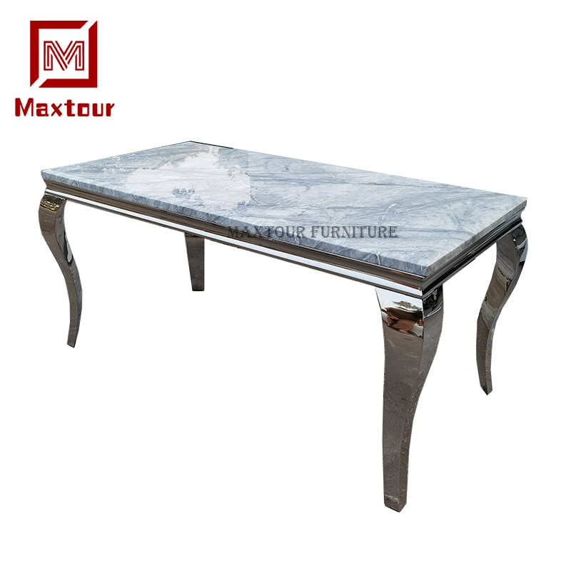 Luxury Home Dining Room Furniture Louis Stainelss Steel and Marble Top Dining Table