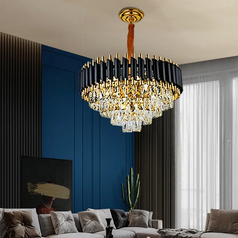 Lustre d'hôtel Gold Lustre-Salon Crystal Grandes Suspensions de Plafond en Cristal de Luxe Élevé