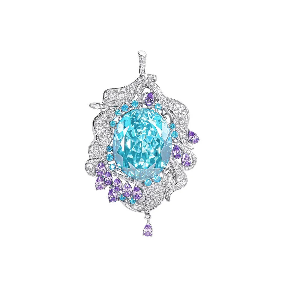 Custom Fashion Luxury Paraiba Sapphire Unique S925 Silver 18K Real Gold Plating Pendant Necklace Fine Jewelry