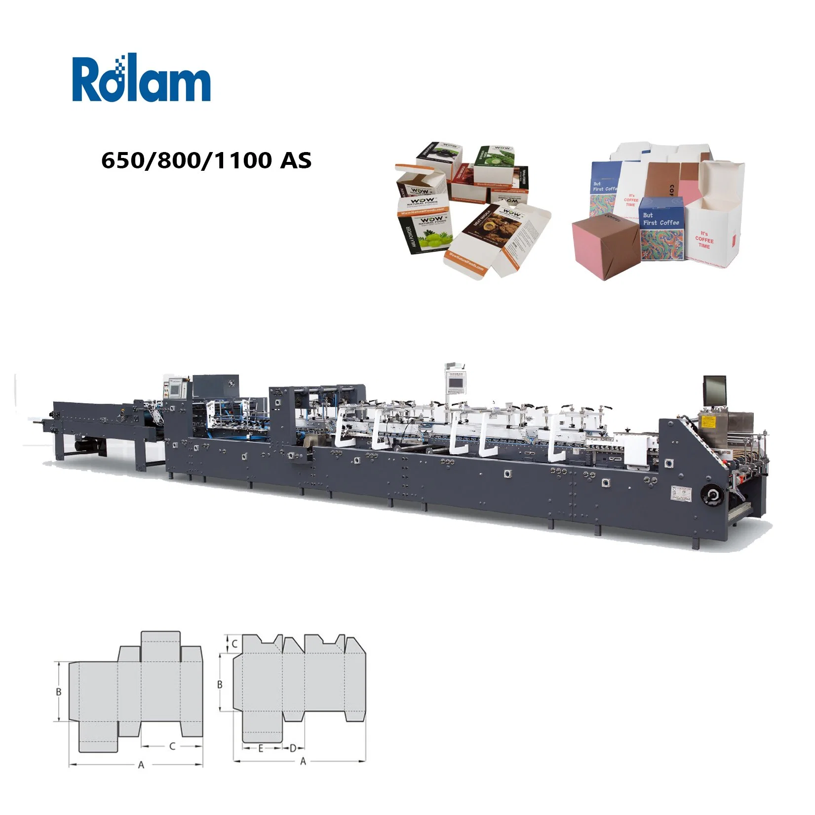 Rolam la máquina de fabricación de cajas de papel Small Box Folder Gluer para la manga de taza de café, máquina automática de plegado previo de 4 pliegues para plegado y encolado de cajas de cartón.