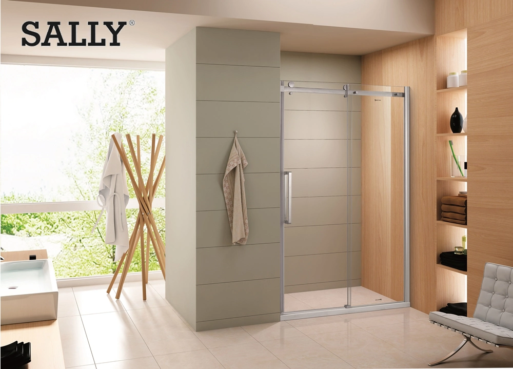 Sally 8mm Inline Frameless Single Sliding Shower Door with Slim Stainless Steel Top Rail Enclosure