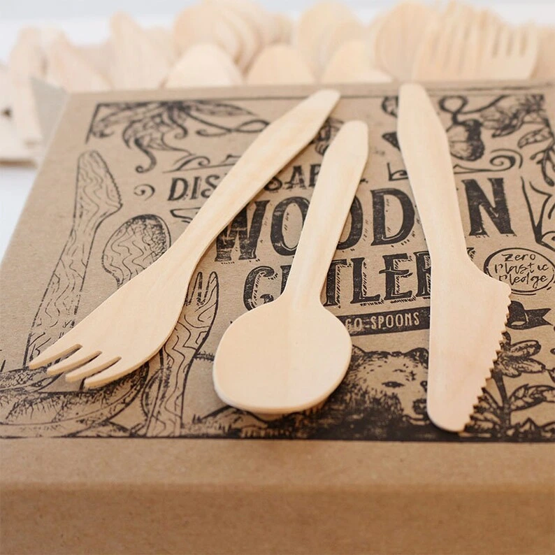 Disposable Cutlery Wooden Knife Fork Spoon Biodegradable Cutlery Sets Multiple Sizes