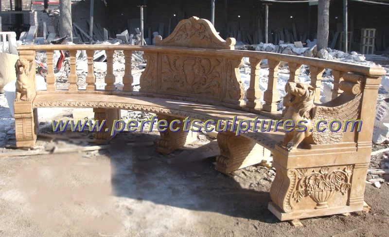 Table en pierre sculptée décorative de jardin, banc en marbre sculpté pour la décoration extérieure (QTC004)