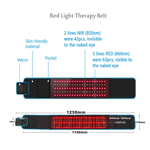 Heißer Verkauf Rote Massage Abnehmen Gürtel 105PCS 850nm 660nm NIR Infrarot-Rotlichttherapie zur Schmerzlinderung und Gewichtsabnahme Roter, Saumender Massagebelt