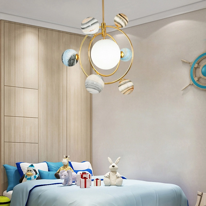 Energy Saving Light Source Modern Bedroom Hotel Decor Celestial Body Round Glass Art Creative Colorful Ball Lamp Pendant Light