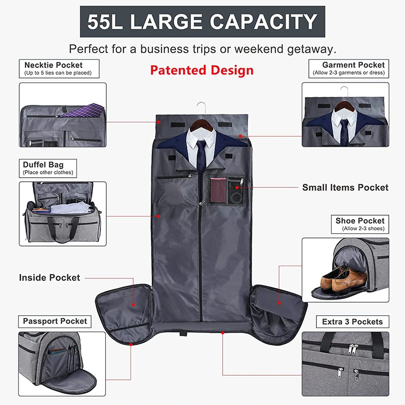 Custom 2-in-1 Convertible Men Business Travel Garment Bag with Shoe Compartment