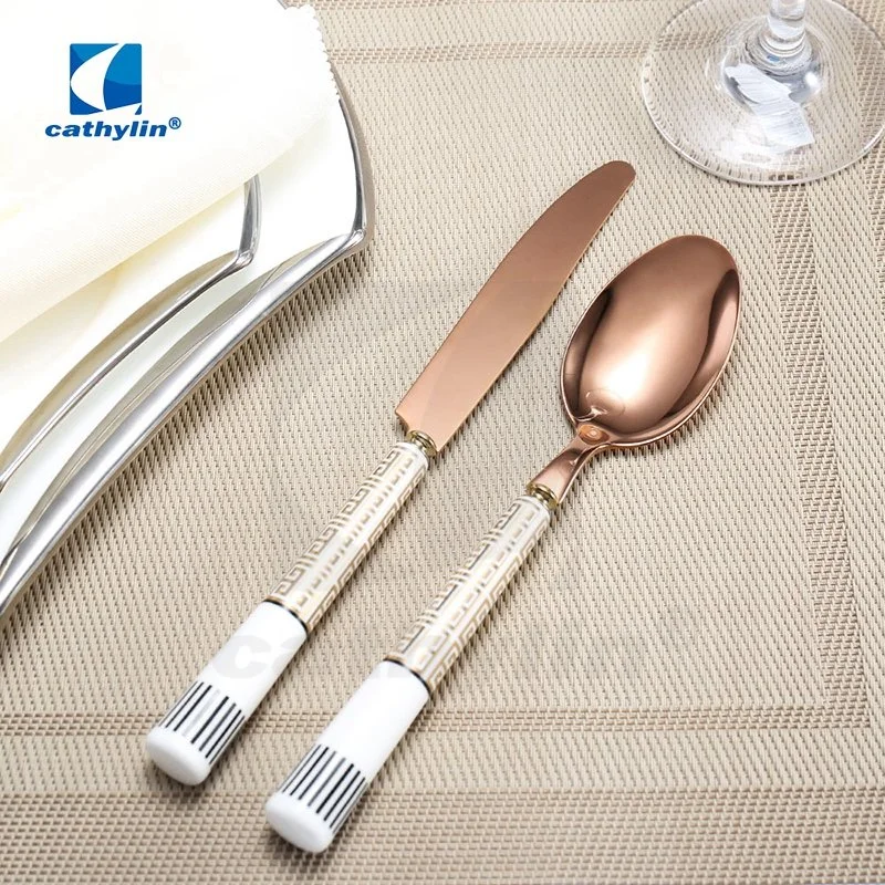 Chinese Style Stainless Steel Wedding Fork Spoon Cutlery Set with Ceramic Handle