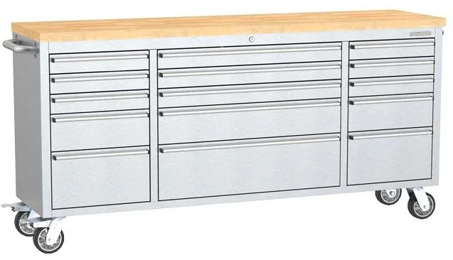 Junmao Us General Metal Workbench 72 Inch 15-Drawer Tool Cabinet with Wheel