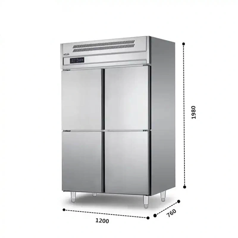 Frigorífico vertical de refrigeração a ar de 4 portas em aço inoxidável, grande capacidade Industrial