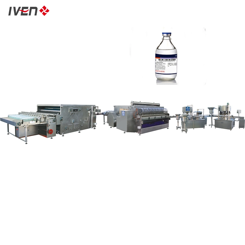 محلول زجاجة الزجاج التلقائي الرابع غسل التعبئة والتعقيم المعقمة خط إنتاج الماكينة مع تحويل التردد المزدوج