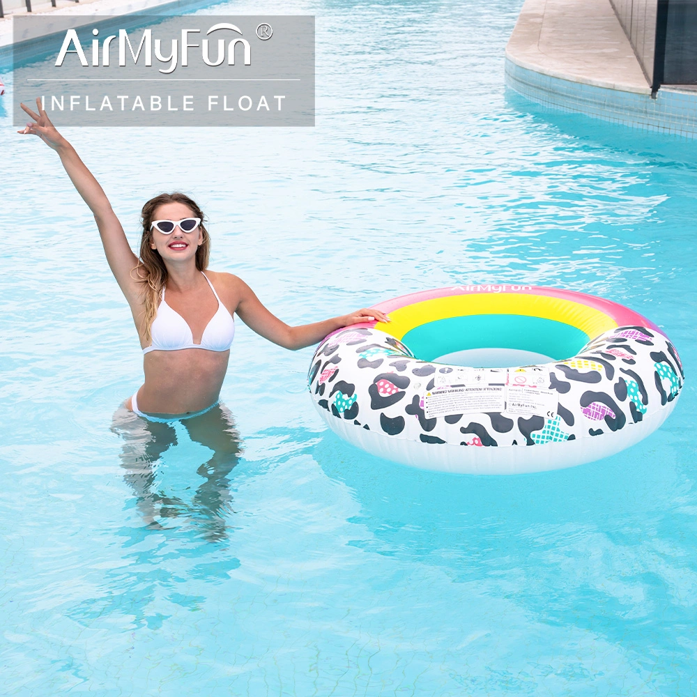 New Design Inflatable Leopard Rainbow Print Swim Ring