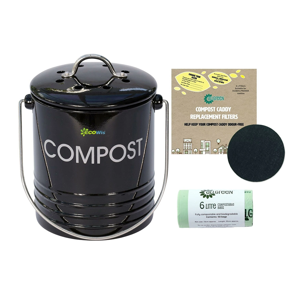 High Quality Black Food Composting Home Kitchen Carbon Filter Stainless Steel Waste Compost Bin