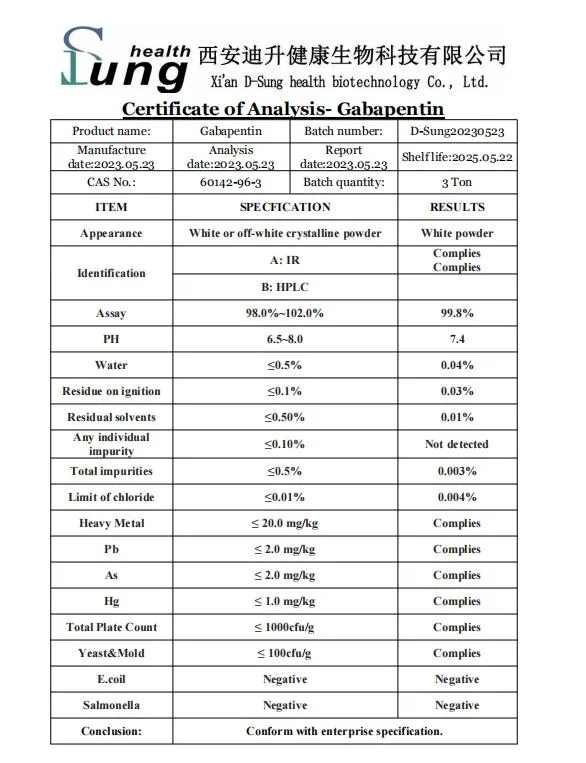 99% pureza Gabapentina materia prima polvo Gabapentina polvo Gabapentina