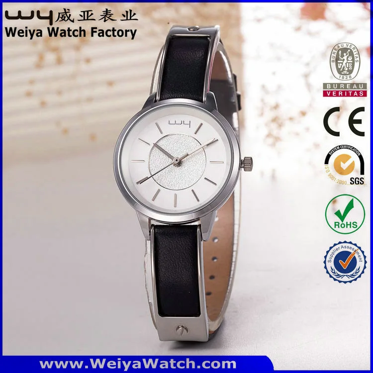 Fashion Luxury Leather Strap Quartz Ladies Wrist Watch (Wy-103B)