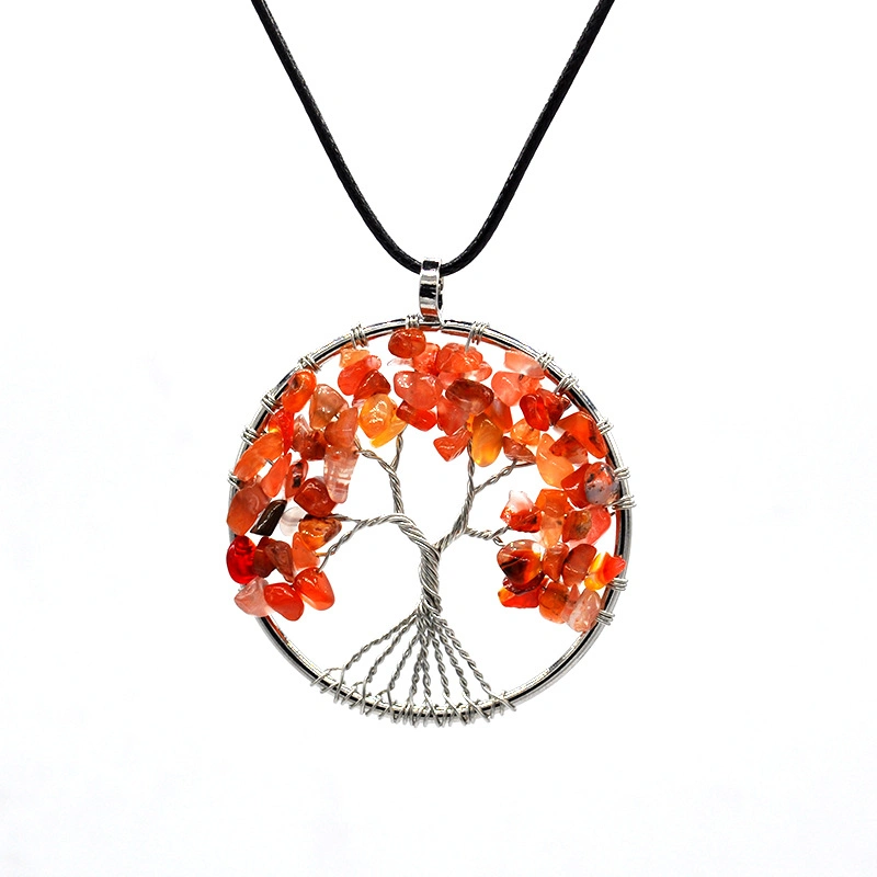 Semi Precious Stone Gemstone Chips Beads Weaving Life Tree Pendant Necklace