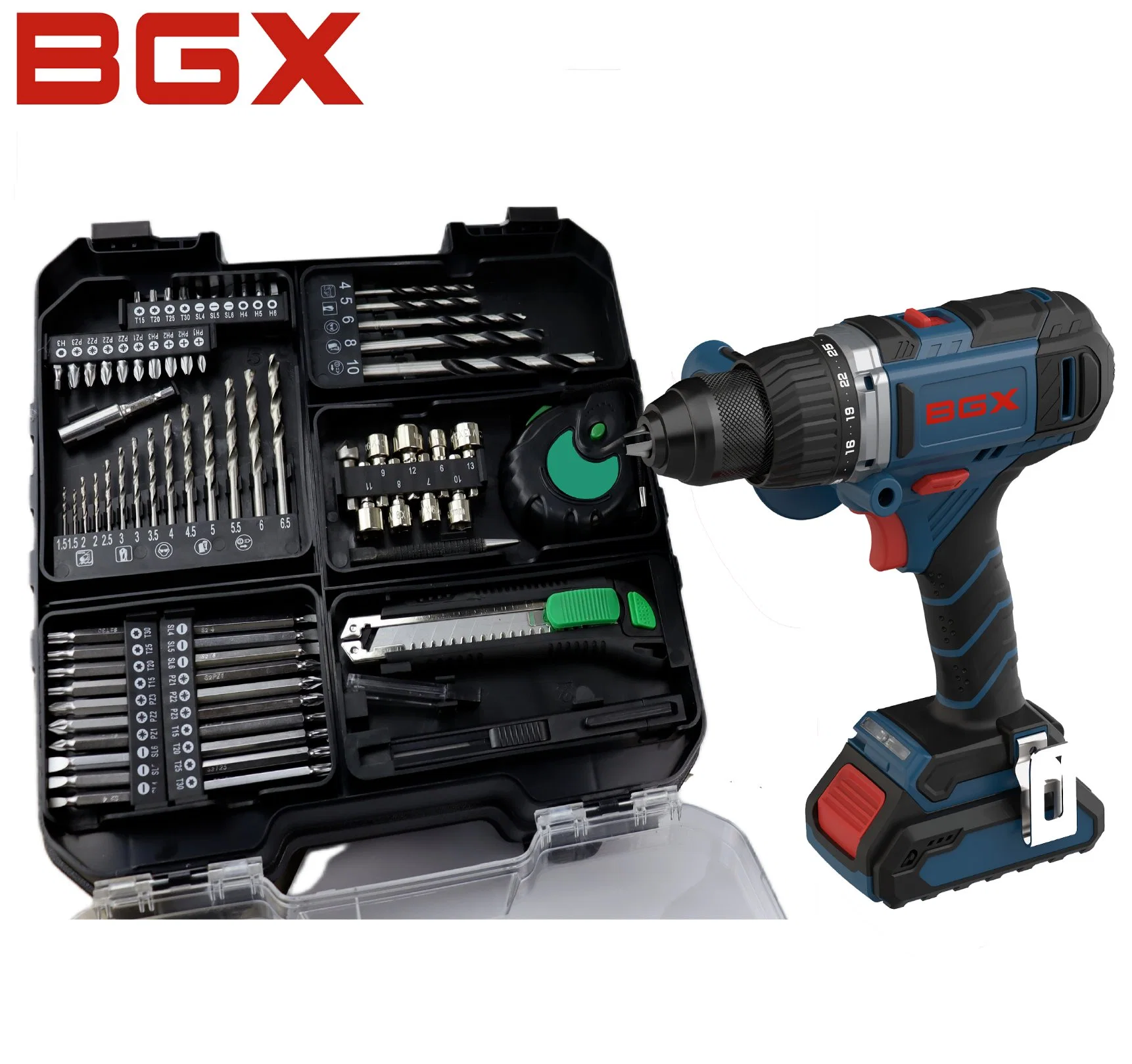 BGX Taladro de impacto eléctrico 20V con las herramientas de mano 87pcs conjunto de herramientas alimentación