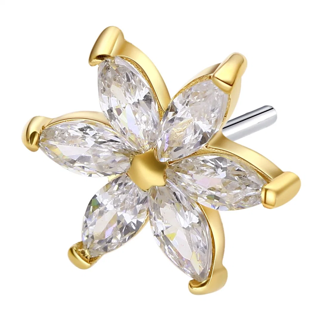 Eternal Metal 14K Yellow Gold Flower Threadless End Piercing Jewelry