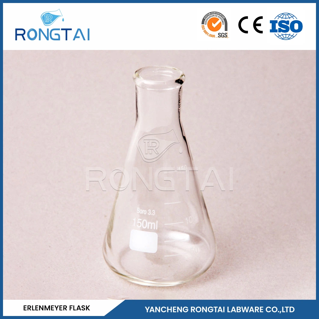 Rongtai Erlenmeyer Flask with Cork Manufacturers Conical Flask Glass China Wide Neck 250ml Erlenmeyer Flask