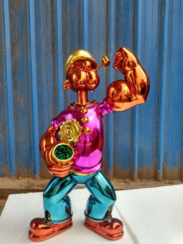 2023 Tamaño de la vida popular artesanales personalizados de acero inoxidable pulido Popeye estatua para el hogar decoración de la colección