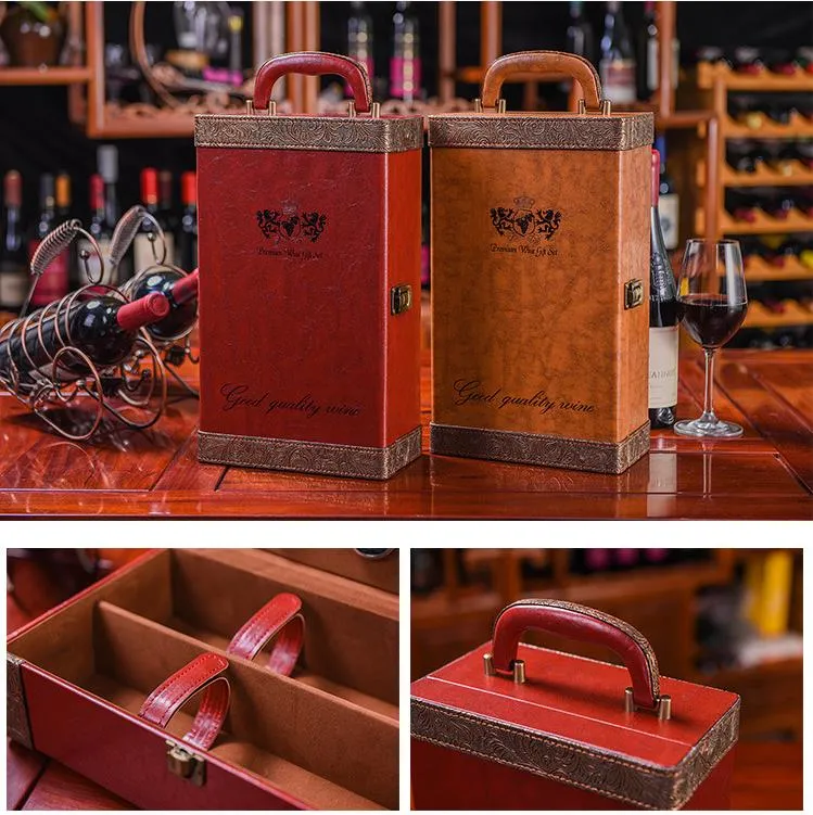 Customize High Grade PU Leather Wine Packaging Box with Handle