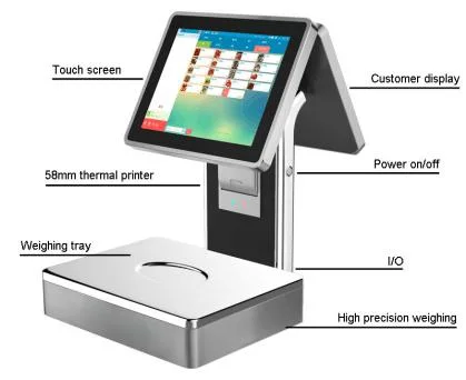 Electrónica de la fábrica de 12 pulgadas en una caja registradora POS Pantalla táctil con impresora /Escala