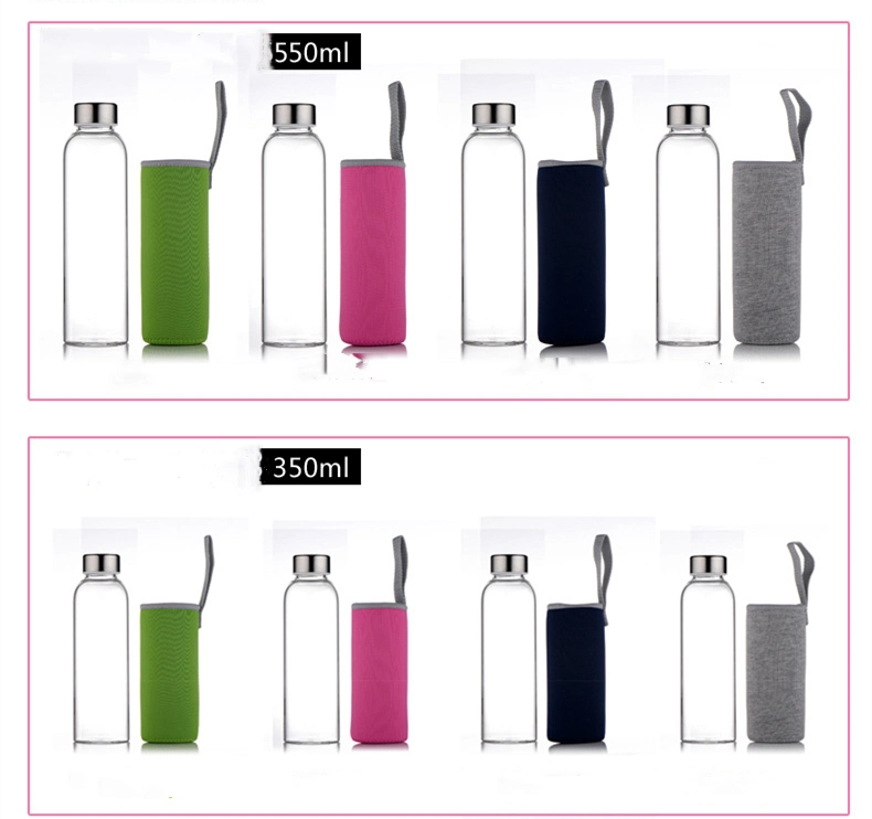 BPA Free Colored Drinking Borosilicate Glass Water Bottles