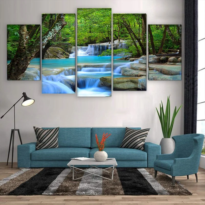 High quality/High cost performance  Custom Wall HD Print on Canvas with 5 Pieces