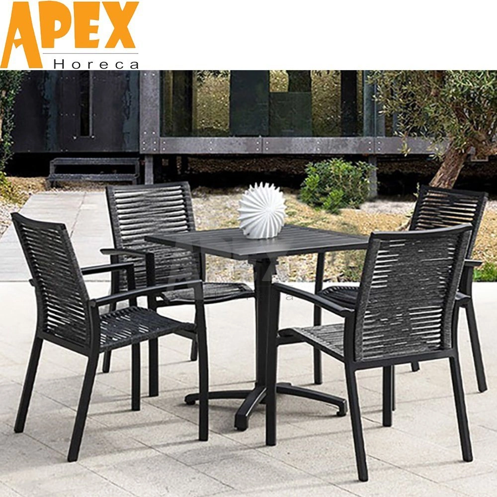 Aluminum Outdoor Dining Table Rope Chair Patio Garden Furniture Set